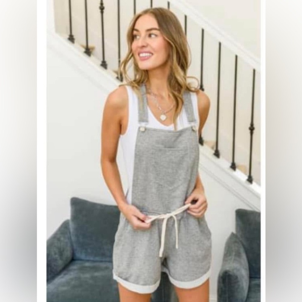 Kori Grey Striped Soft Drawstring Overalls